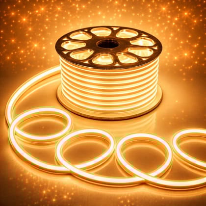 SPARKWORLD 5 Meter Warm Yellow LED Neon Flex Strip IP65 Waterproof, Cuttable, Flexible Neon Decorative Lighting | Size: 4.98 m