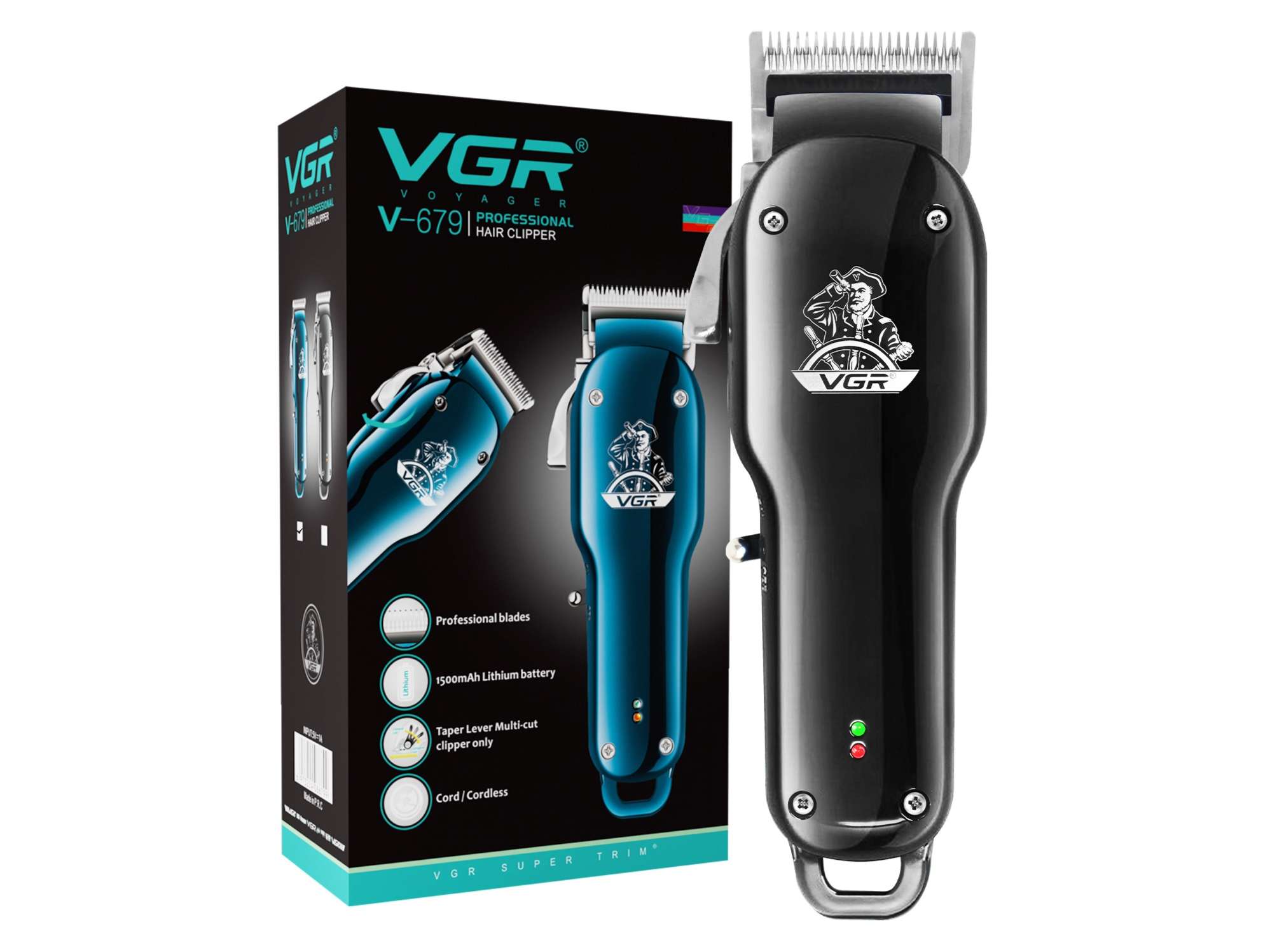 VGR V-679 Professional Salon Series Hair Clipper Trimmer 180 min Runtime 4 Length Settings (Black)