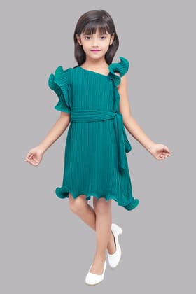 Teal Accordion Pleated Dress-6-7Y / Teal