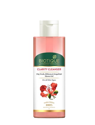 Biotique Advanced Organics Clarity Cleanser Clay Fresh, Hibiscus & Grapefruit Shower Gel 200ml
