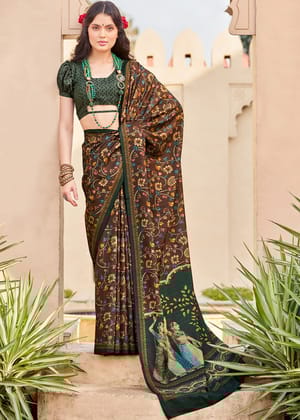 Forest Green Printed Soft Silk Saree