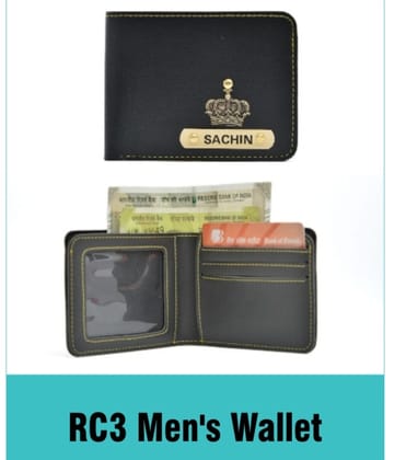RC3  Black Mens Wallet With Customized Name And One Charm Option.