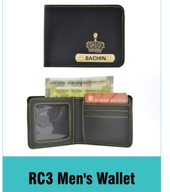 RC3  Black Mens Wallet With Customized Name And One Charm Option.