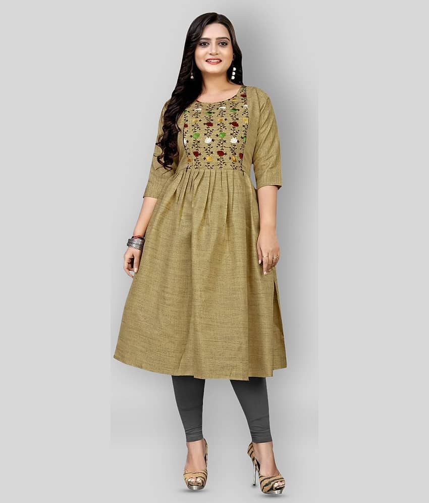 Rangrasiya - Gold Cotton Women's Flared Kurti ( Pack of 1 )