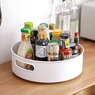 Rotating Kitchen Spice Cosmetic Holder Organizer Rack Tray (23L X 23B X 75H Cm, White,Plastic, Tiered Shelf)