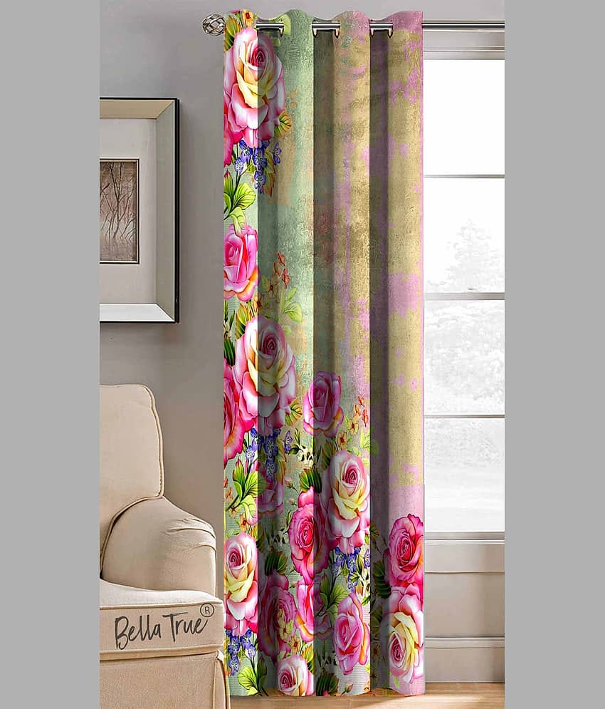 BELLA TRUE Abstract Printed Semi-Transparent Eyelet Curtain 7 ft ( Pack of 1 ) - Multicolor
