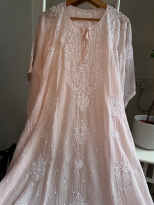 Mul Chanderi Chikankari Kaftan - Pale Pink-Pale Pink / Mul Chanderi