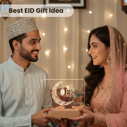 Premium Eid Mubarak Lamp Wooden Base Ramadan Gifts