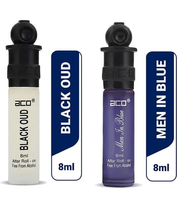 aco perfumes Black oud & Men in blue Concentrated  Attar Roll On 8ml COMBO SET
