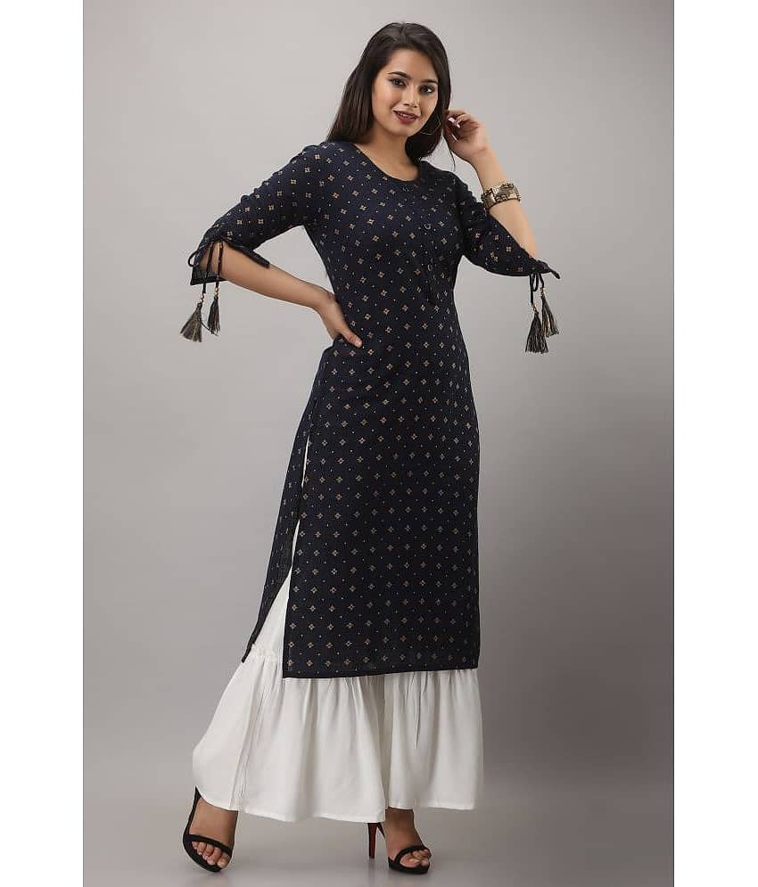 MAUKA - Blue Straight Rayon Women's Stitched Salwar Suit ( Pack of 1 )