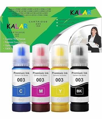 KALAR 003/001 For L3110 Multicolor Ink ( 70 ml ) Pack of 4 For Compatible with :L3110 /L3101/ L3150 / L4150 / L4160 / L6160 / L6170 / L6190 EPS0N Printer Models