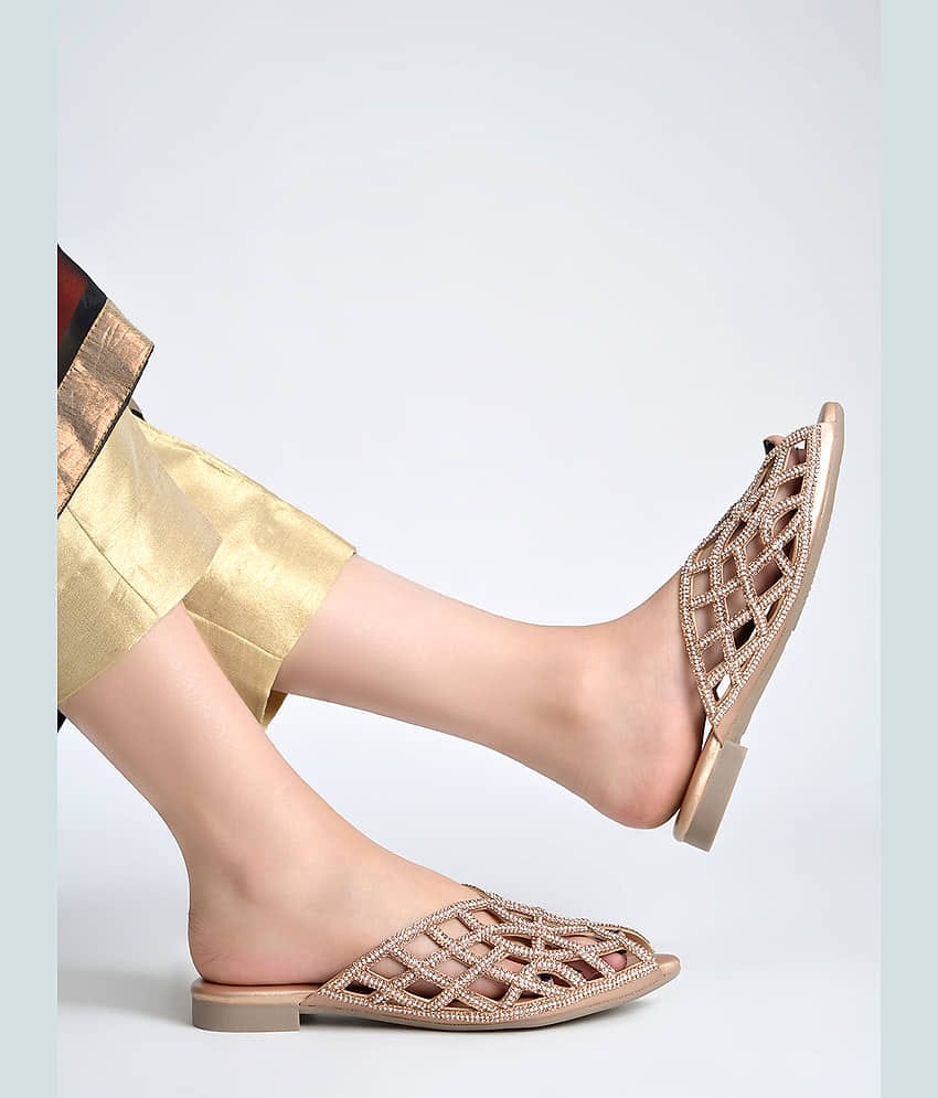 Shoetopia Rose Gold Women's Mules Flats