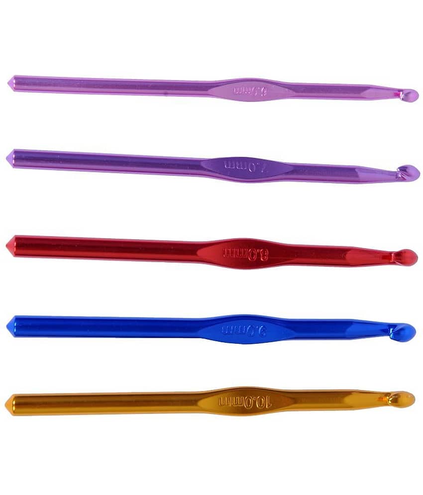 Aluminum Multicolor Crochet Hooks 6 to 10 mm, pack of 5 knitting, MADE IN INDIA pins