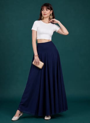 Generic Women's Georgette Solid Mid-Rise Wide Leg Flared Palazzo Pants with Elastic Waist, Ankle Length Trousers for Daily, Office and Casual Wear (Navy Blue, L, Pack of 1, Design 67552) Generic Women's Georgette Solid Mid-Rise Wide Leg Flared Palazzo Pants with Elastic Waist, Ankle Length Trousers for Daily, Office and Casual Wear (Navy Blue, L, Pack of 1, Design 67552)