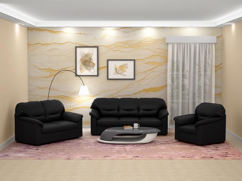 Rio 2 Seater Sofa (Leatherette, Black)