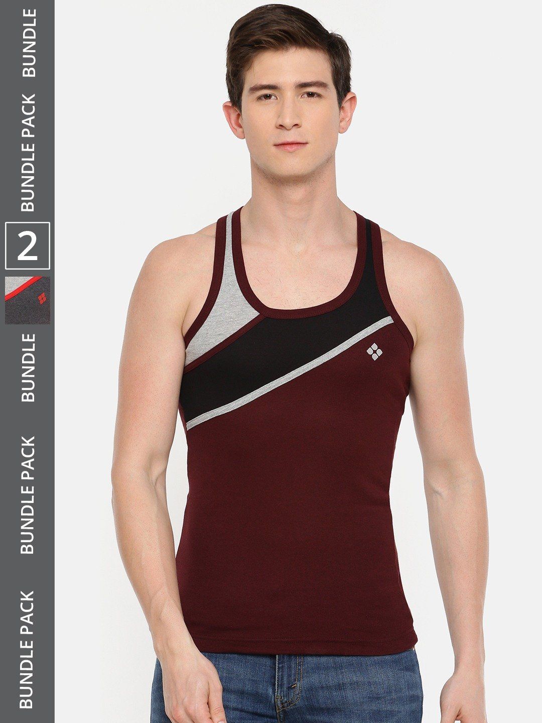 Men's Assorted Pack of 2 Solid Combed Cotton Racerback Styled Gym Vest