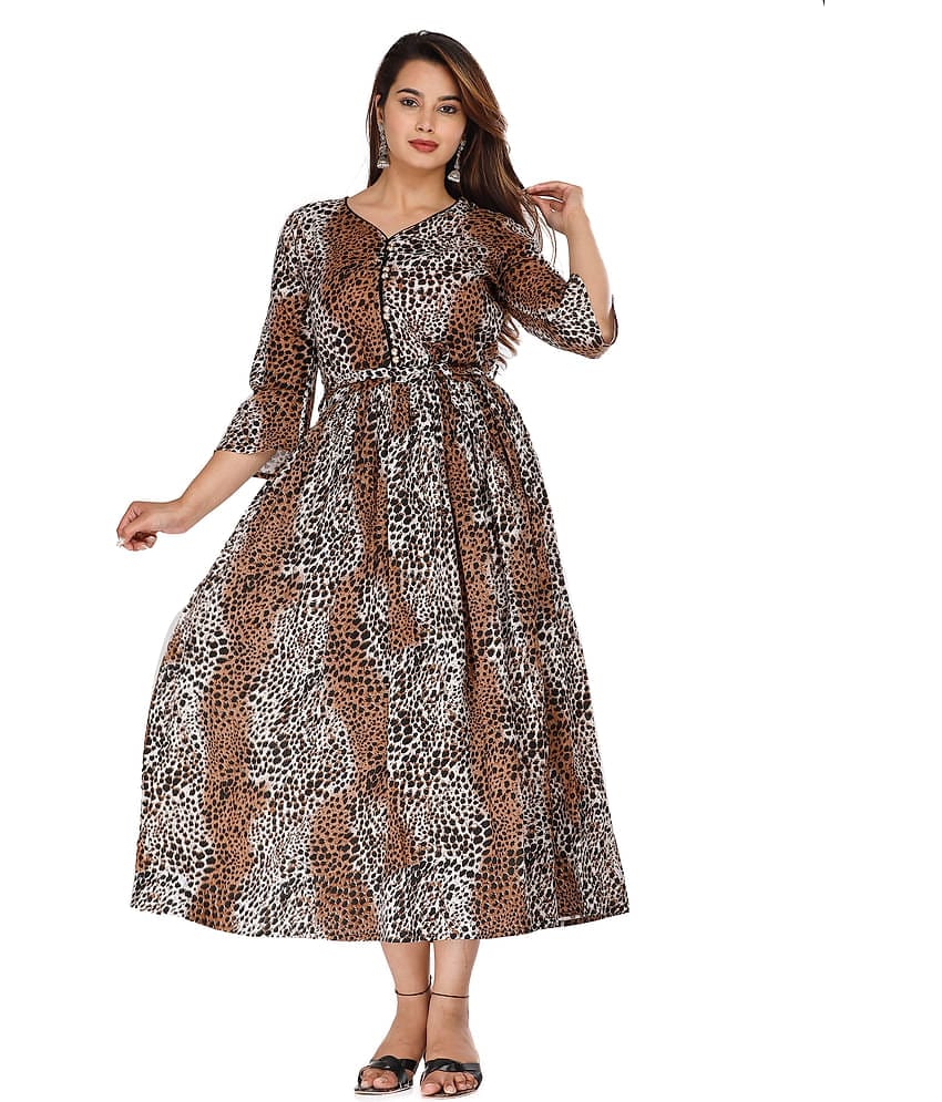 HIGHLIGHT FASHION EXPORT Women Cotton A-line Dress ( Brown )