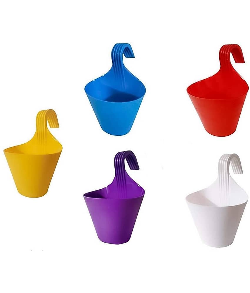 Green plant indoor Multicolor Plastic Hanging Planter ( Pack of 5 )