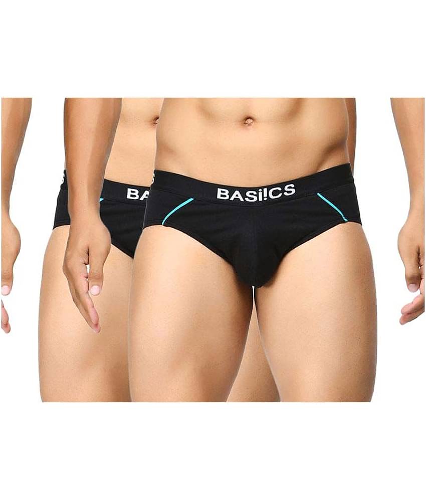 BASIICS By La Intimo Pack of 2 Cotton Briefs For Men's ( Black )