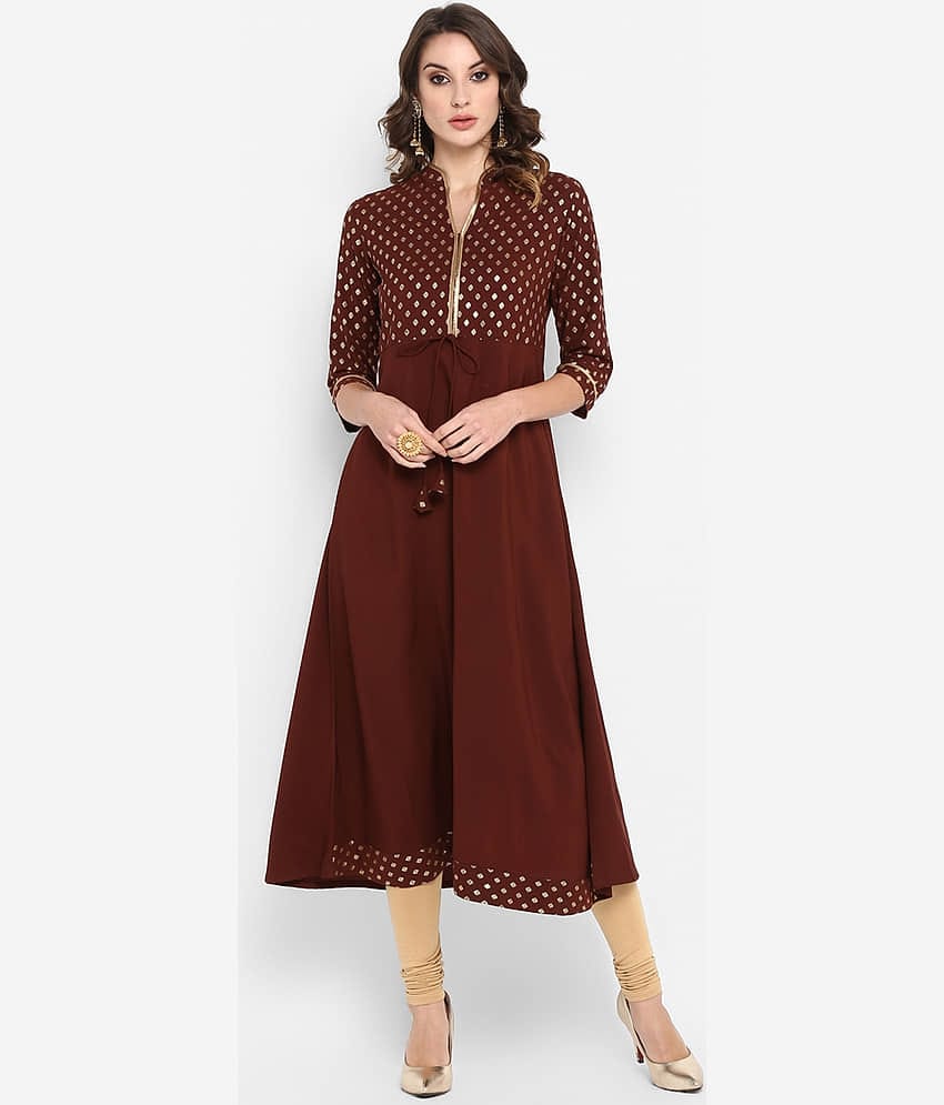 Janasya - Brown Crepe Women's Flared Kurti ( Pack of 1 )