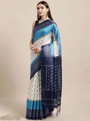 TheHangr Sky Blue Khadi Silk Saree & With Jhalar Blouse Piece