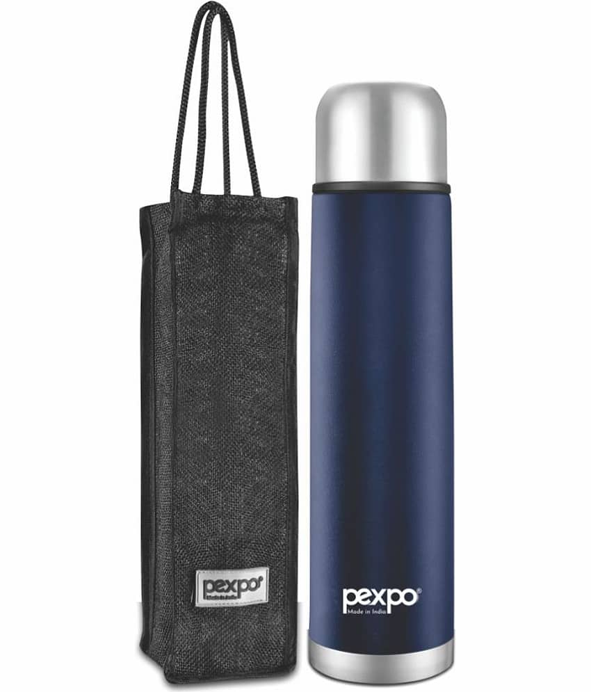 Pexpo 1000ml 24 Hrs Hot and Cold Flask with Jute-bag, Flamingo Vacuum insulated Bottle (Pack of 1, Denim Blue)