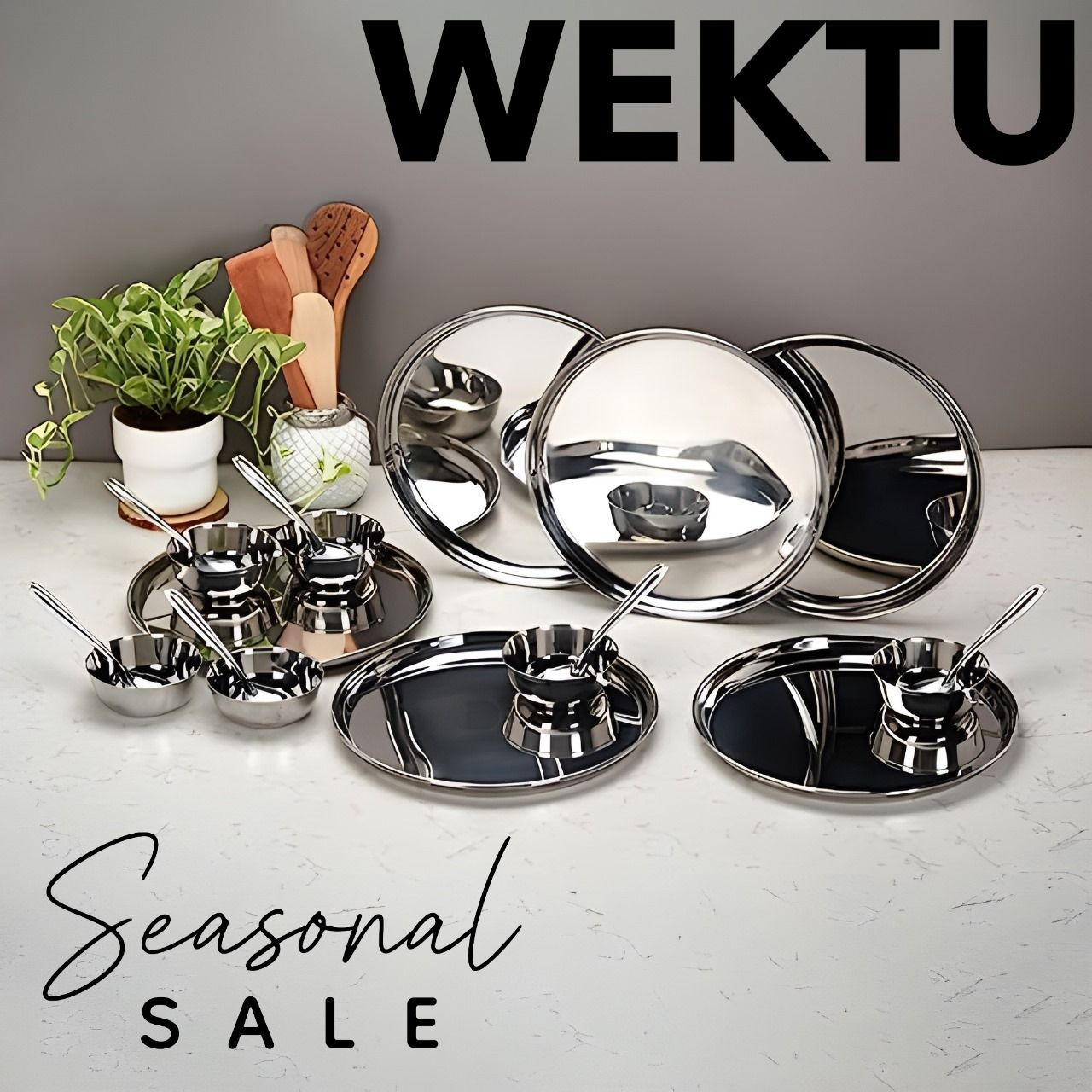 Wektu Rajbhog Set Of 18 PC/6Plates/6Bowls/6Spoons/Premium Quality