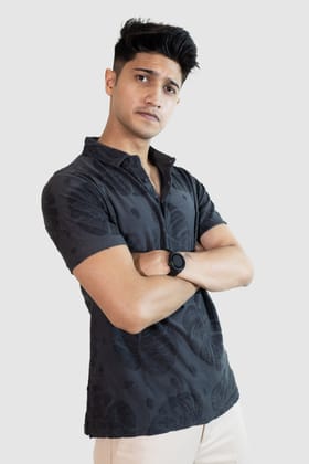 Palm Haven Polo T-Shirt: Dark Gray-XL