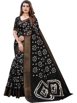 Generic Women's Cotton Silk Saree with Blouse (Black, 5 - 6 Mtrs)