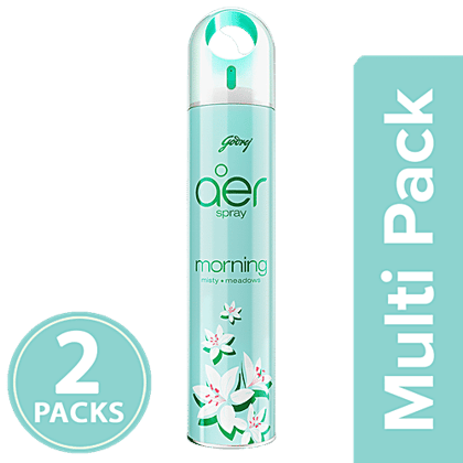 Godrej Aer Spray - Home & Office Air Freshener, Morning Misty Meadows, 2 x 220 ml Multipack