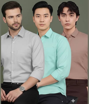 ALY JOHN 100% Cotton Regular Fit Solids Full Sleeves Men's Casual Shirt - Multicolor 2 ( Pack of 3 )