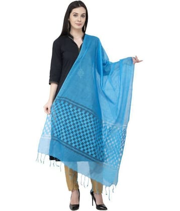 A R Silk Blue Cotton Hand Embroidered Dupatta - Single