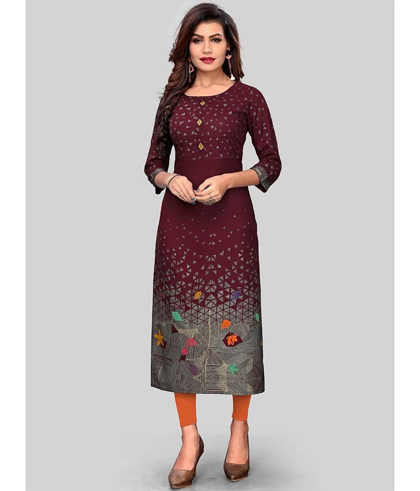 Vbuyz - Maroon Rayon Women's Straight Kurti ( Pack of 1 )