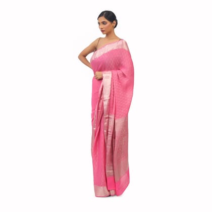 TheHangr Pink Soft Georgette Designer Saree With Silver Work
