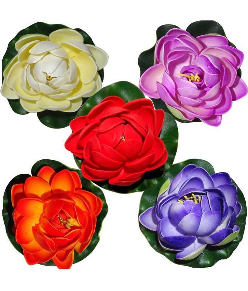 Green plant indoor Lotus Multicolour Floating Flowers - Pack of 5