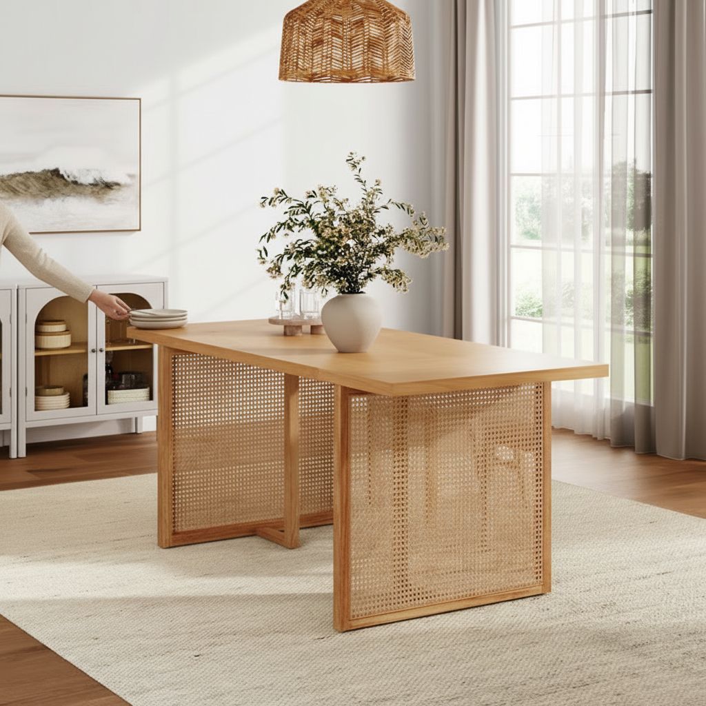 Wood & Rattan Dining Table