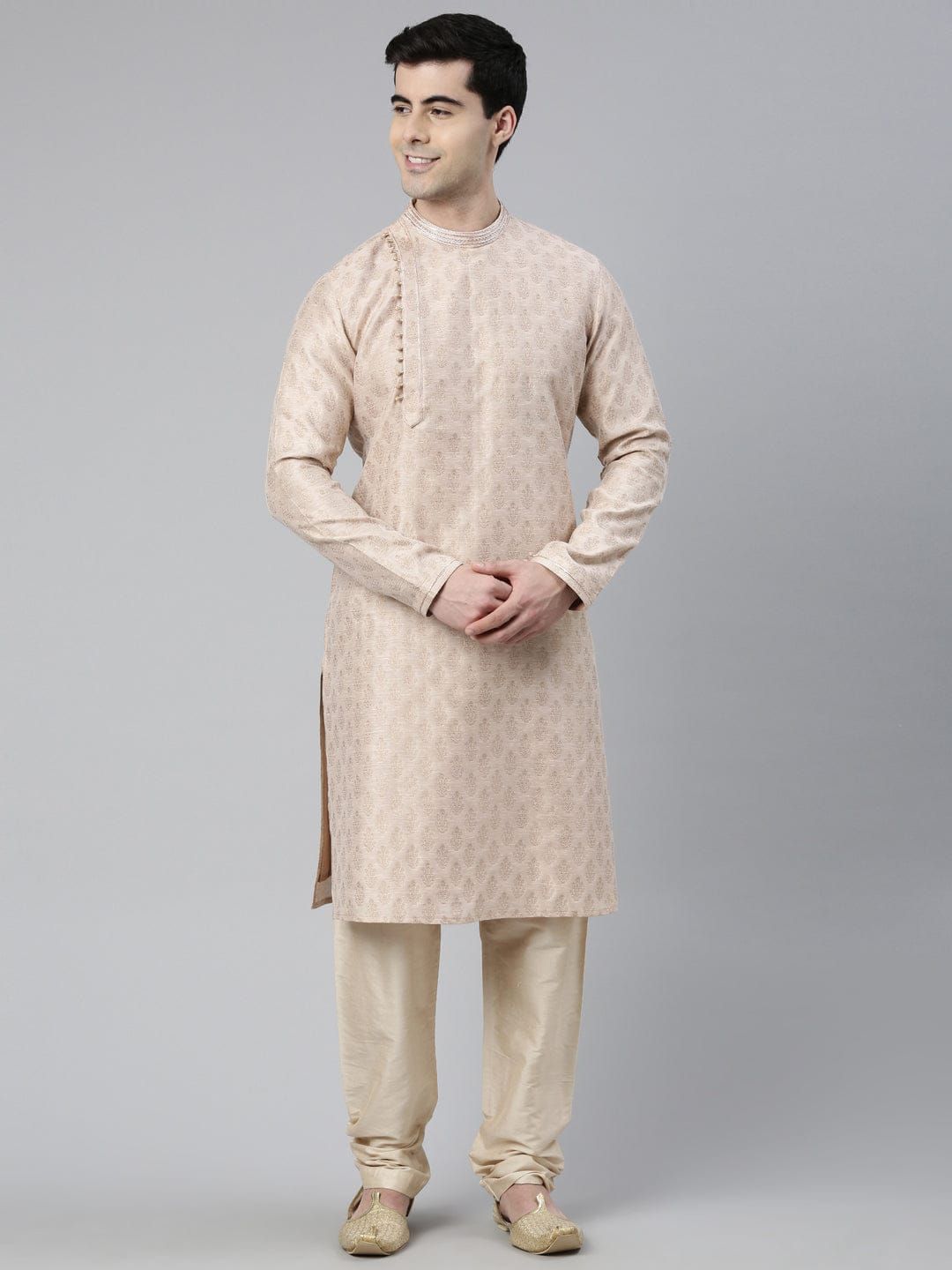 Peach Jacquard Side Placket  kurta set-XS/36 / Only Kurta - No Lowers