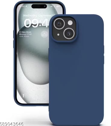 Kozykit Premium Silicone Back Cover for Apple iPhone 15 Plus | Soft Touch Liquid Silicone Slim Case | Shockproof Anti-Slip Dustproof Mobile Cover | Microfiber Lining | Dark Blue Colour