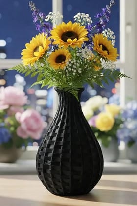 Premium Weaver Vase - White 18 cm Eco-Friendly Biodegradable Plastic Decorative Vase for Home and Office (Black)
