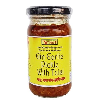 Y Not Ginger Garlic Pickle With Tulsi - 180 gm - One glass jar