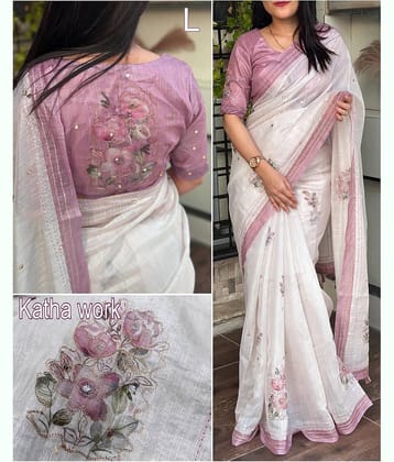 supalee Tex Linen Printed Regular Saree With Unstitched Blouse Piece ( Multicolor 2 )