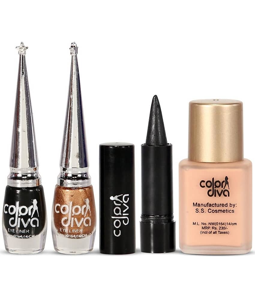 COLOR DIVA Face & Eye Tuning COLOR DIVA Golden & Black Eyeliner,Kajal With Foundation Set of 5 GC568