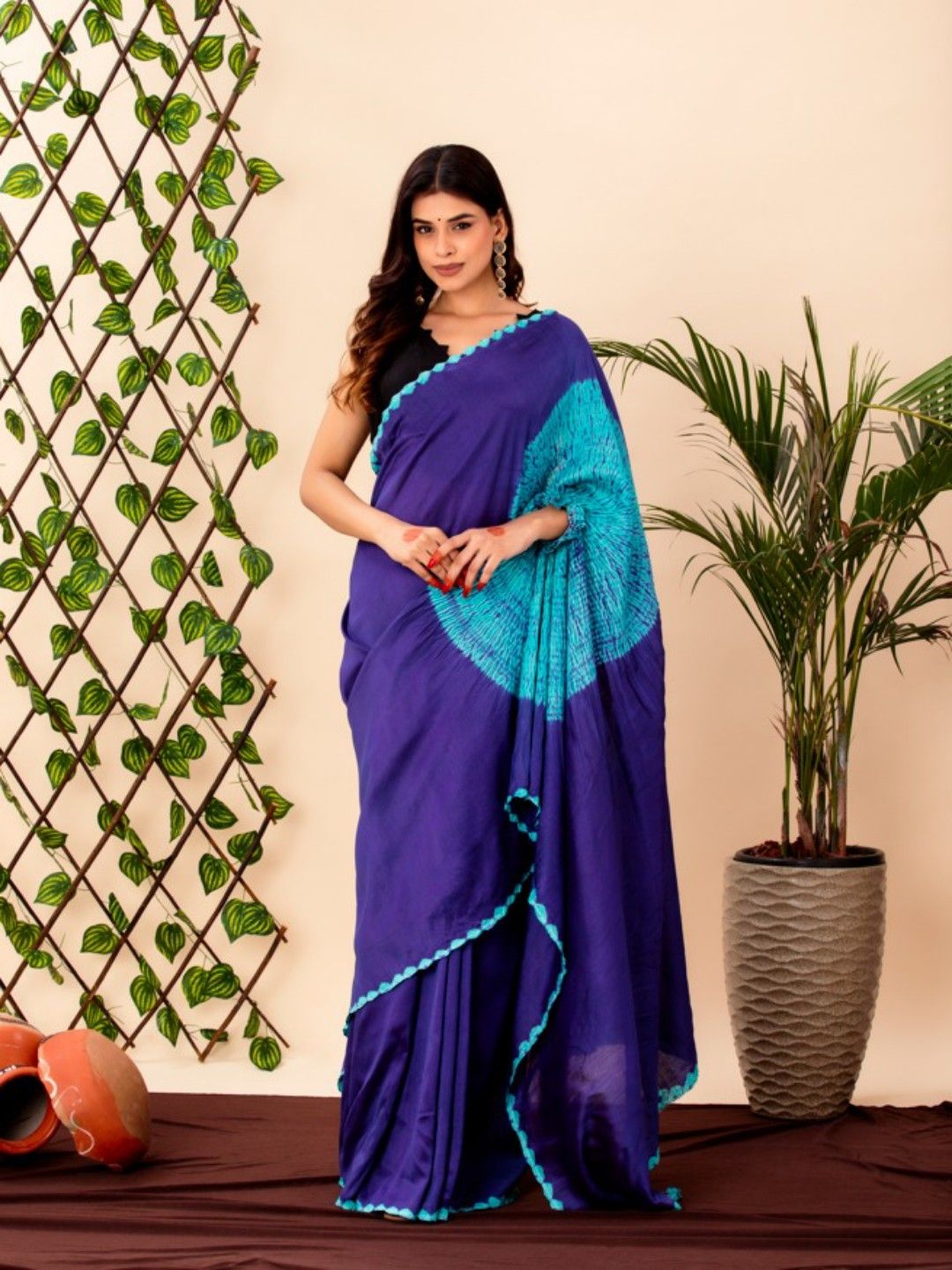 Deep Blue shibori handsfree Saree