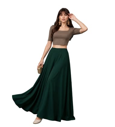 Generic Women's Georgette Solid Mid-Rise Wide Leg Flared Palazzo Pants with Elastic Waist, Ankle Length Trousers for Daily, Office and Casual Wear (Bottle Green, S, Pack of 1, Design 67554)