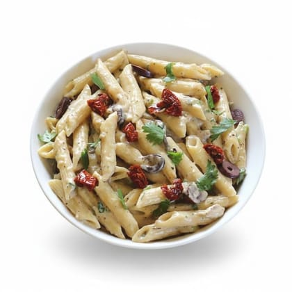 Creamy Penne Pasta with Sundried Tomatoes & Olives - 250 gm - One bowl
