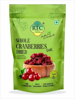 RTC Foods Cranberry 250g | Naturally Sweet Dried Berries | Proficient in Dietary Fiber & Antioxidants | Gluten-Free | Immunity Booster | Delicious & Nutritious Snack | No Additional Preservatives