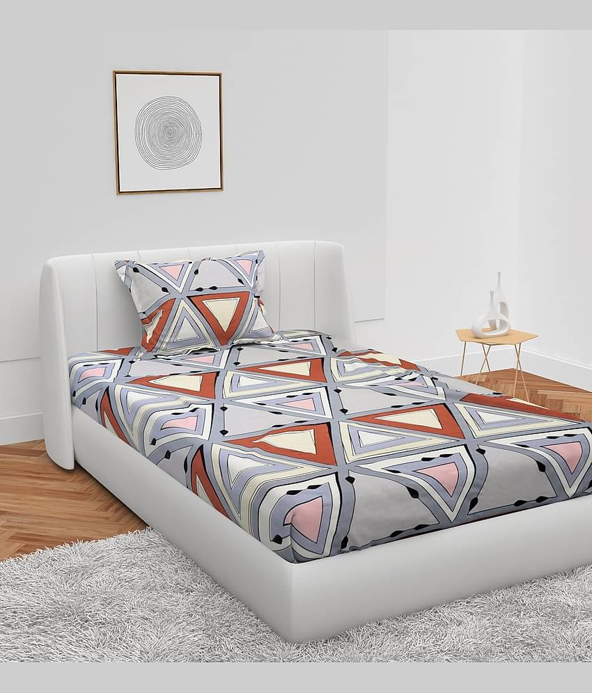 Apala Microfiber Geometric Single Bedsheet with 1 Pillow Cover - Grey
