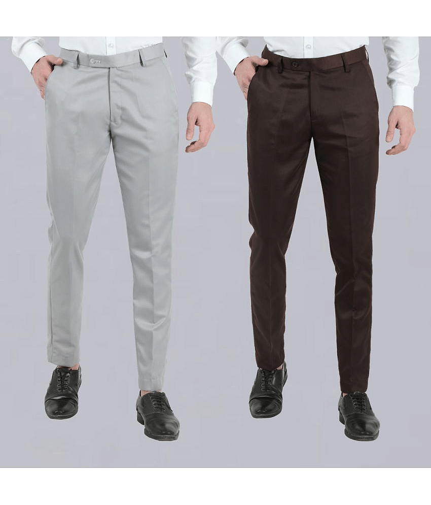 VEI SASTRE Multicolored Slim Formal Trouser ( Pack of 2 )