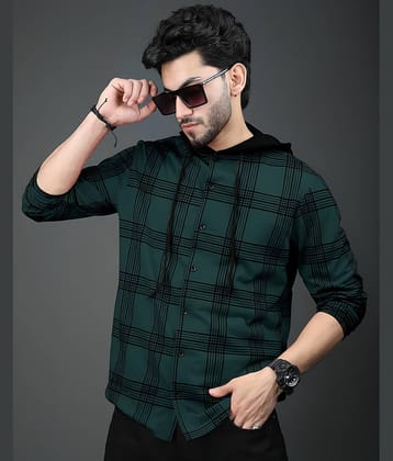 LAMATE Cotton Blend Regular Fit Checks Full Sleeves Men's Hooded T-Shirt - Green ( Pack of 2 )