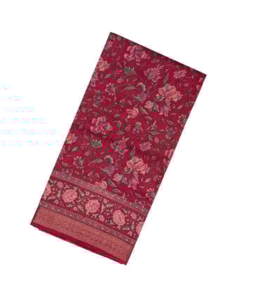 Magenta Woven Tussar Silk Saree With Printed Floral Motifs-Magenta